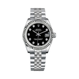 Datejust 31 178274 White Gold & Stainless Steel Watch (Black Set with Diamonds)