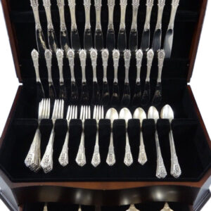 Rose Point by Wallace Sterling Silver Dinner Size Flatware Set Service 77 Pieces