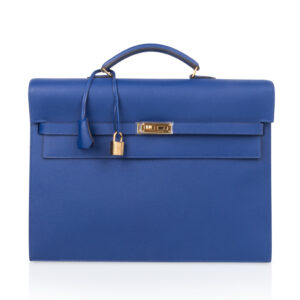 Kelly Depeche Briefcase 38cm Electric Blue Epsom Gold Hardware