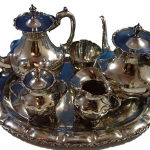 A. Torres Vega Mexican Sterling Silver Tea Set 5 Pcs with Tray