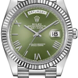 Day-Date 40 228239 White Gold Watch (Olive Green)