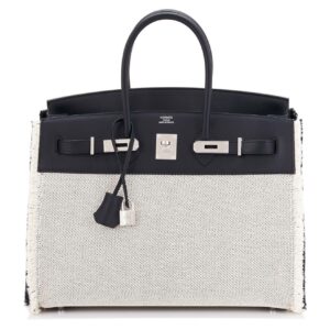 Birkin Bag 35cm Black Fray Toile Swift Palladium Hardware