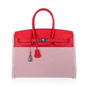 Birkin Fray Fray 35 Bag Framboise Swift Leather / Toile Limited Edition