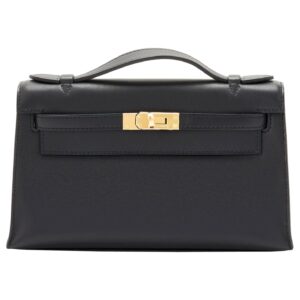 Kelly Pochette Menthe Gold Hardware Black Swift Gold Hardware