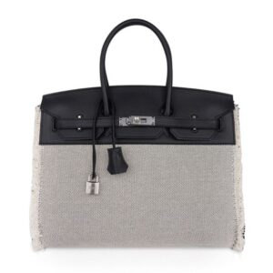 Birkin Bag 35cm Black Fray Toile Swift Palladium Hardware