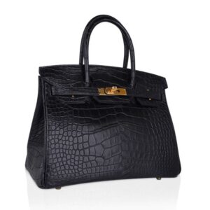 Birkin 30 Matte Alligator Black Bag Gold Hardware