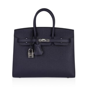 Hermes Birkin Sellier 25 Bag Bleu Indigo Palladium Hardware Epsom Leather New w/Box