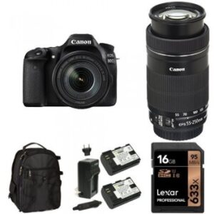 Canon EOS 80D Digital SLR Kit with EF-S 18-135mm and 55-250mm Lenses, 16GB Memory Card, Extra Battery and Bag