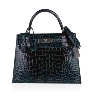 Kelly Sellier Verso 28 Vert Cypress / Vert Jade Bag Alligator Palladium