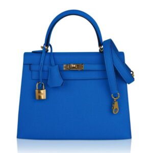 Hermes Kelly 25 Sellier Bag Blue Frida Gold Hardware Epsom Leather